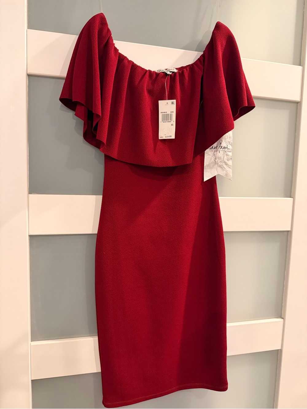 Crave Fame Red Off-Shoulder Ruffle Midi Dress